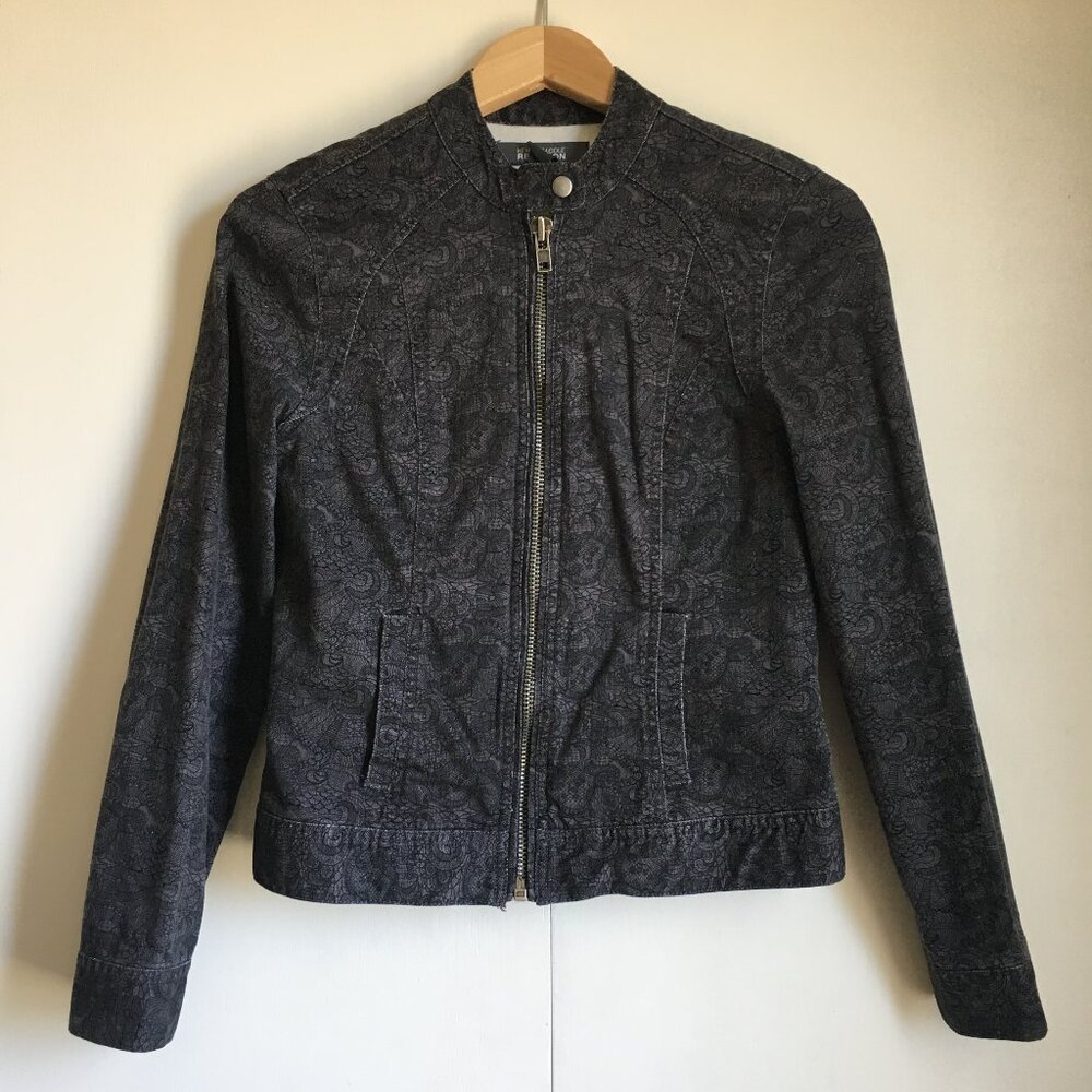 VINTAGE Cyberpunk Kenneth Cole Ornate Gothic Lace Paisley Print Moto Jacket S